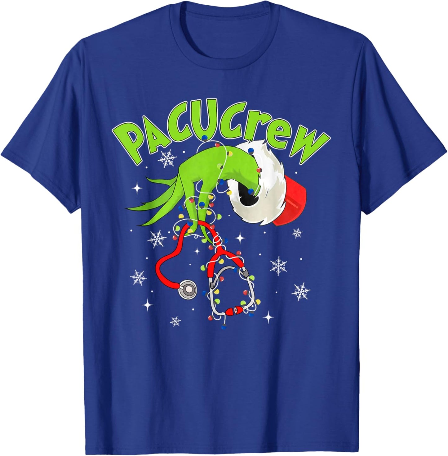 Nurse Christmas Stethoscope PACU Crew Xmas Lights Pajamas -Adults Black Small T-Shirt - T-Shirt | Royal