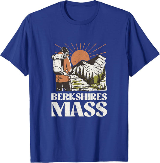 Vintage Hiker on Mountain Berkshires Mass Hiking T-Shirt - T-Shirt | Royal