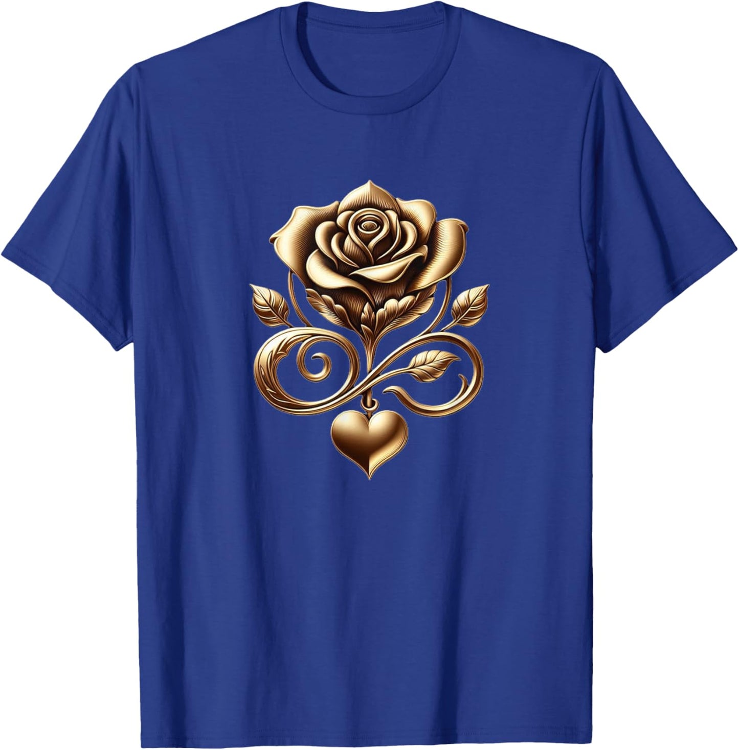 Very Cute Gold Rose Flower With A Golden Heart T-Shirt - T-Shirt | Royal