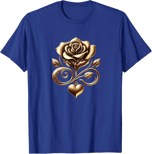 Very Cute Gold Rose Flower With A Golden Heart T-Shirt - T-Shirt | Royal