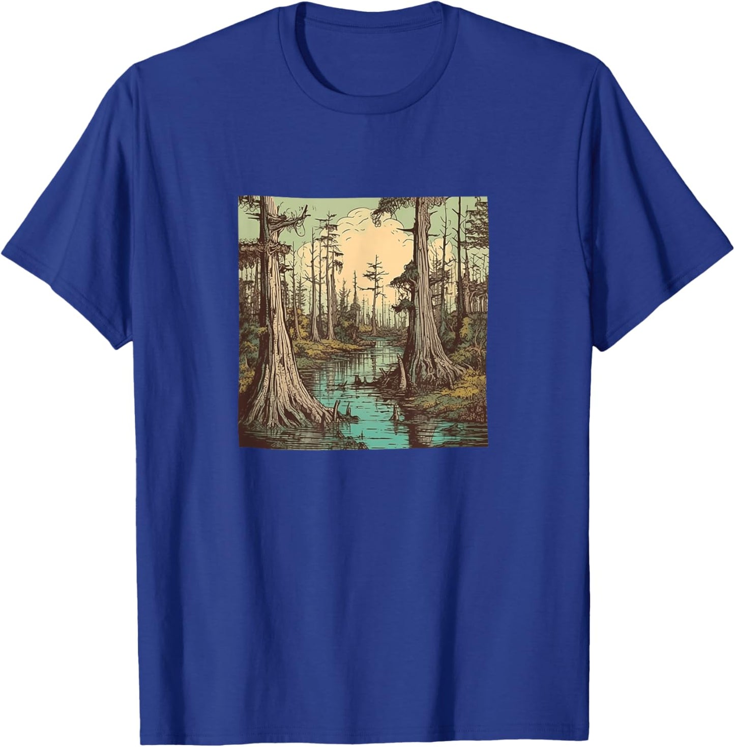 Swamp With Cypress Trees Vintage Landscape Graphic T-Shirt - T-Shirt | Royal