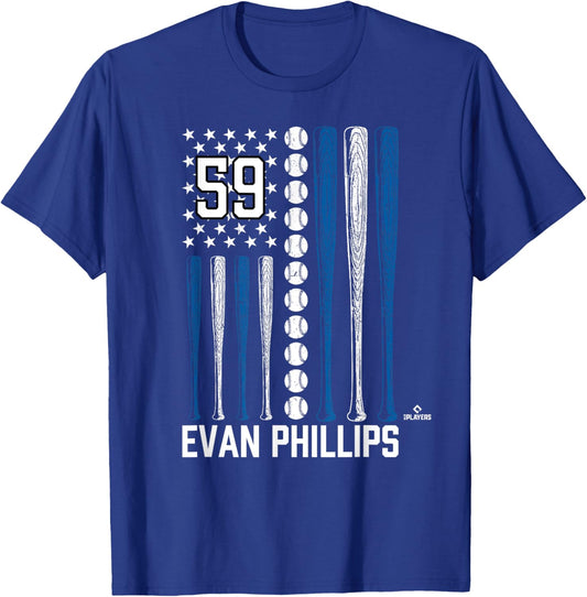 Baseball American Flag Evan Phillips Los Angeles Baseball T-Shirt - T-Shirt | Royal