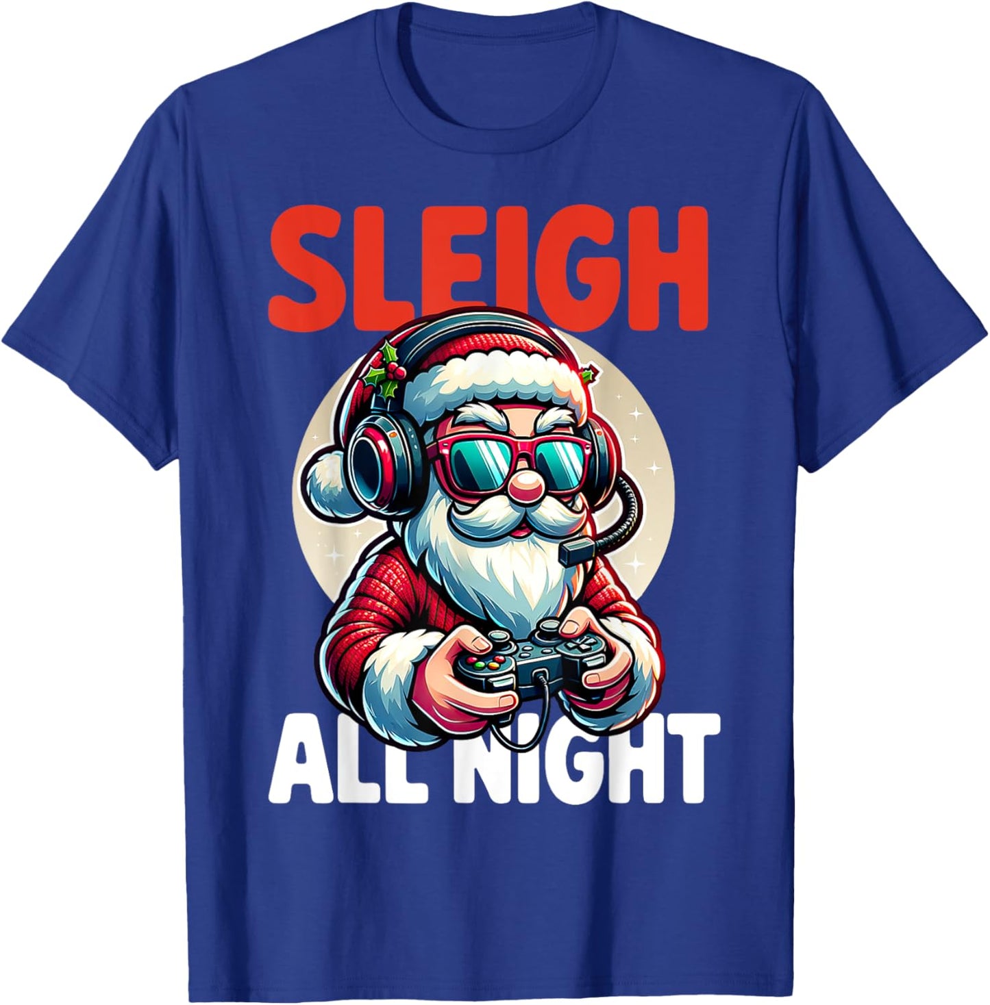 Christmas Gamer Boys Sleigh All Night Video Game Santa Xmas T-Shirt - T-Shirt | Royal
