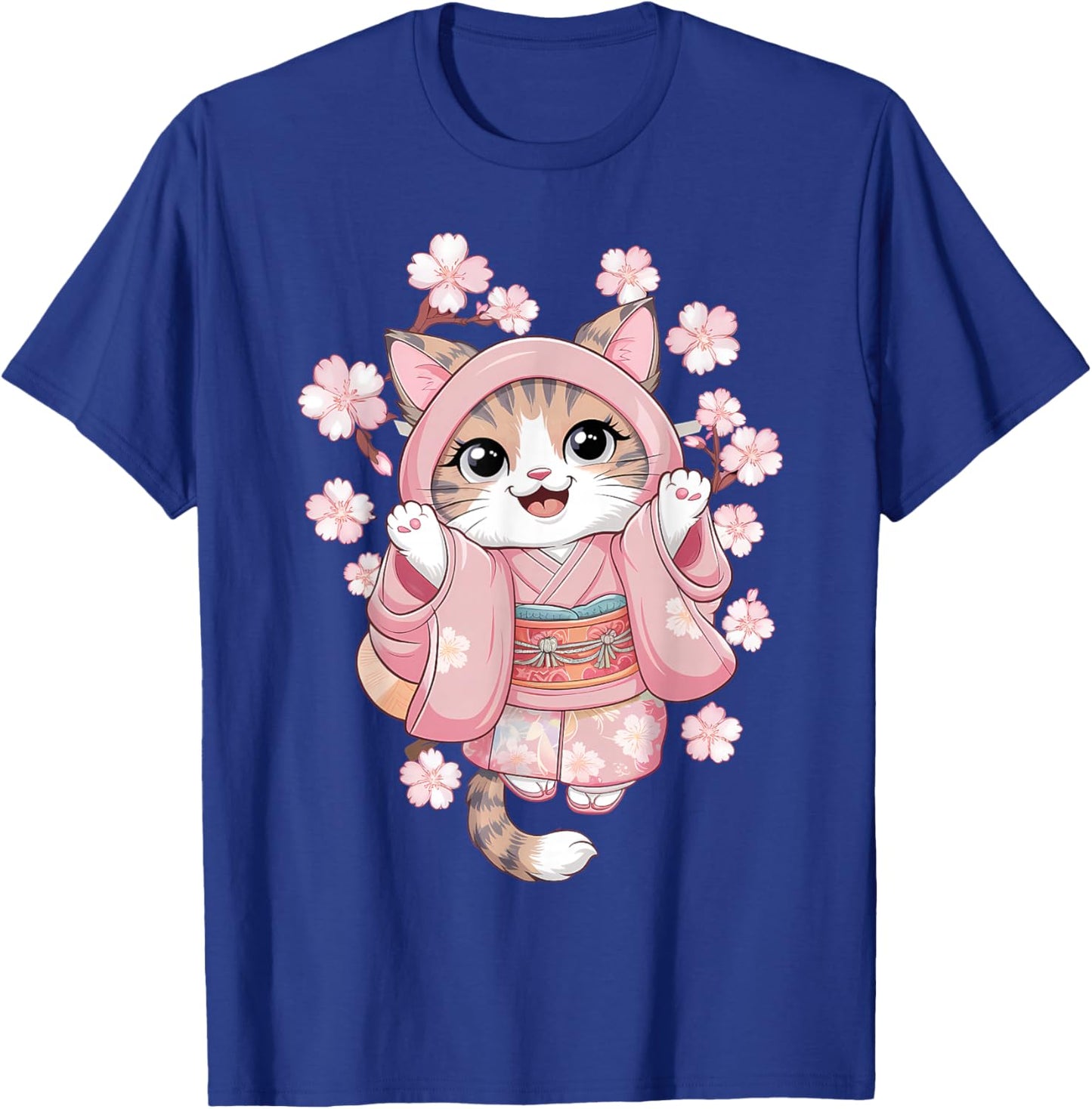Cherry Blossom Japanese Anime Kawaii Cat Kimono Dress T-Shirt - T-Shirt | Royal