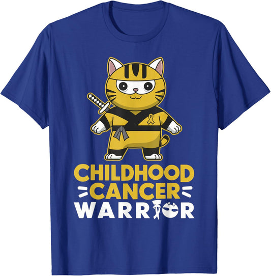 Childhood Cancer Warriors Gold Ribbon Ninja Cat Women Girls Kids T-Shirt - T-Shirt | Royal