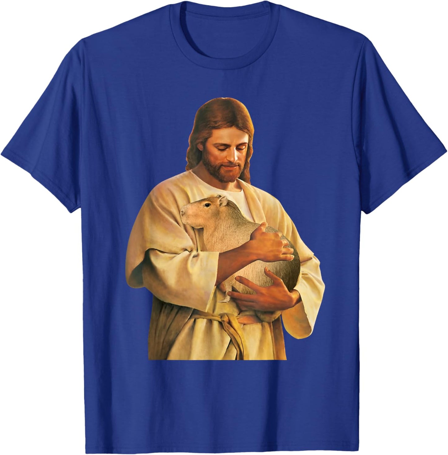 Funny Meme Capybara Lover Cute Jesus Holding Capybara Joke T-Shirt - T-Shirt | Royal