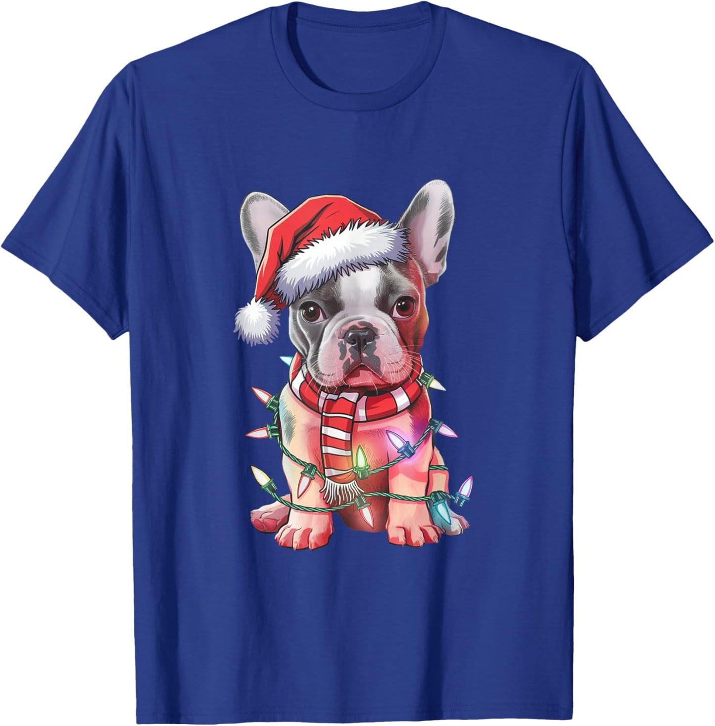 Christmas Lights French Bulldog Santa Hat Funny Dog Xmas Men Women Kids T-Shirt - T-Shirt | Royal