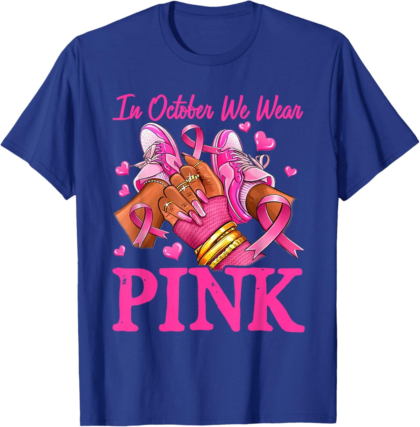 In October We Wear Pink Black Women Breast Cancer Awareness T-Shirt - T-Shirt | Royal