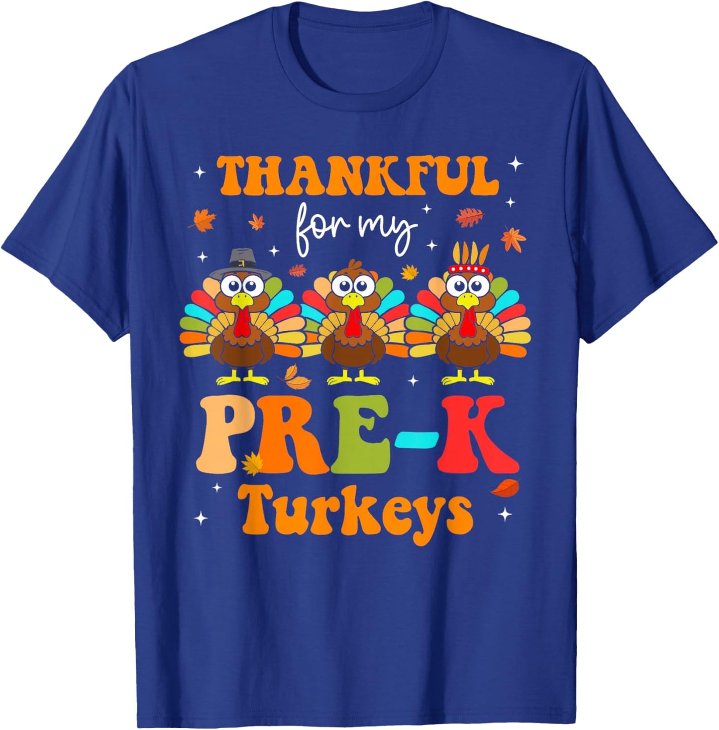 Groovy Thankful For My Pre-K Turkey Thanksgiving Teacher T-Shirt - T-Shirt | Royal