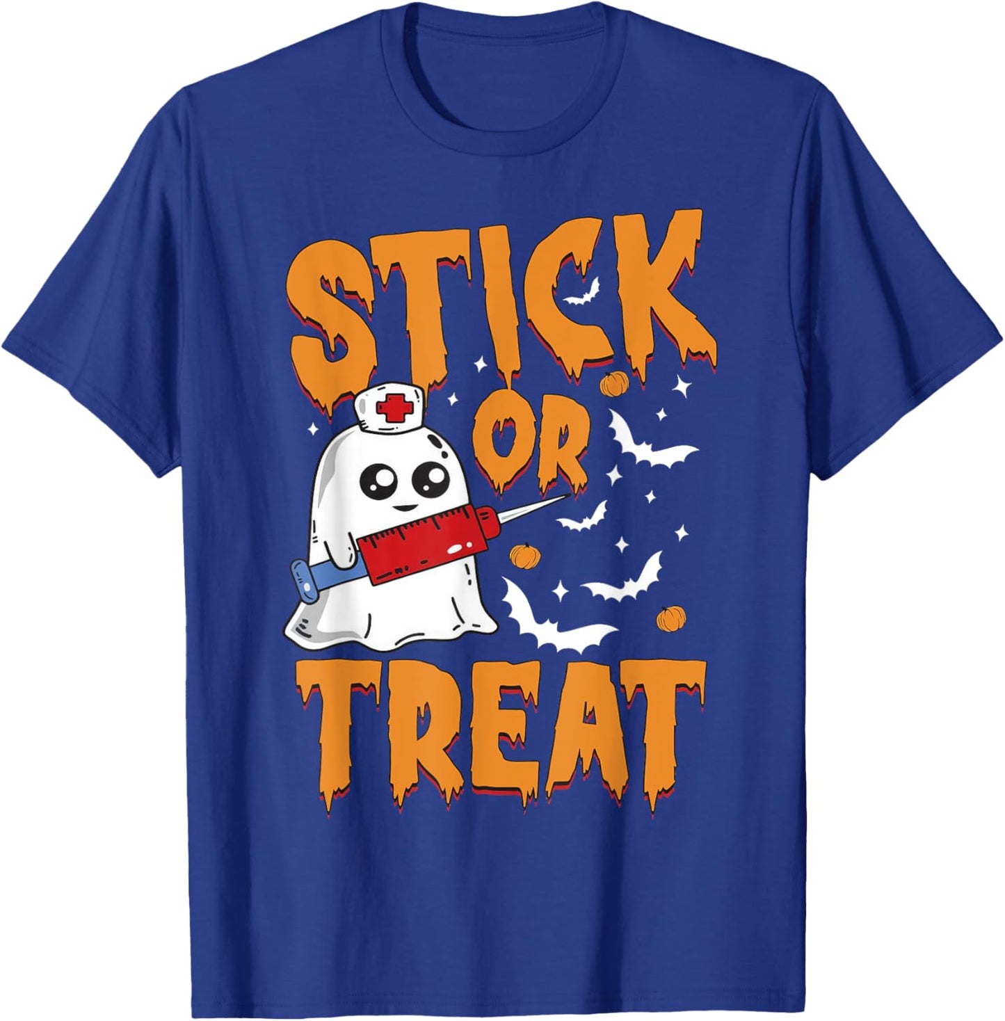 Stick Or Treat Ghost Nurse Phlebotomy Tech Halloween Costume T-Shirt - T-Shirt | Royal