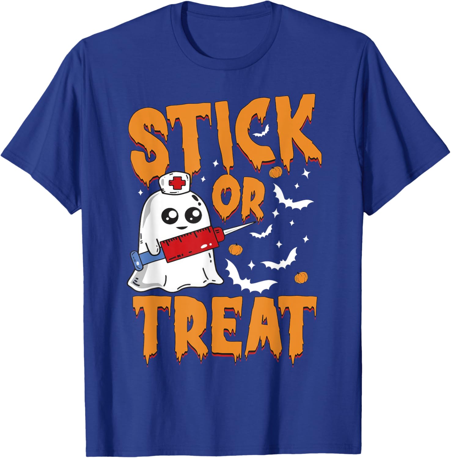 Stick Or Treat Ghost Nurse Phlebotomy Tech Halloween Costume T-Shirt - T-Shirt | Royal
