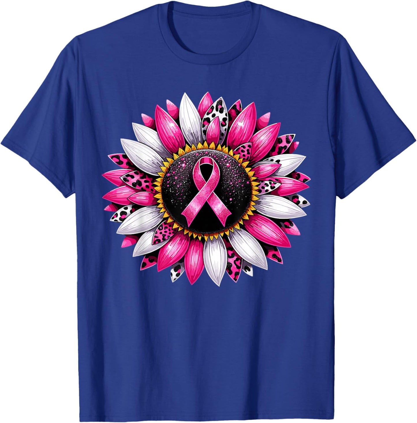 Sunflower Pink Breast Cancer Awareness Women Warrior T-Shirt - T-Shirt | Royal