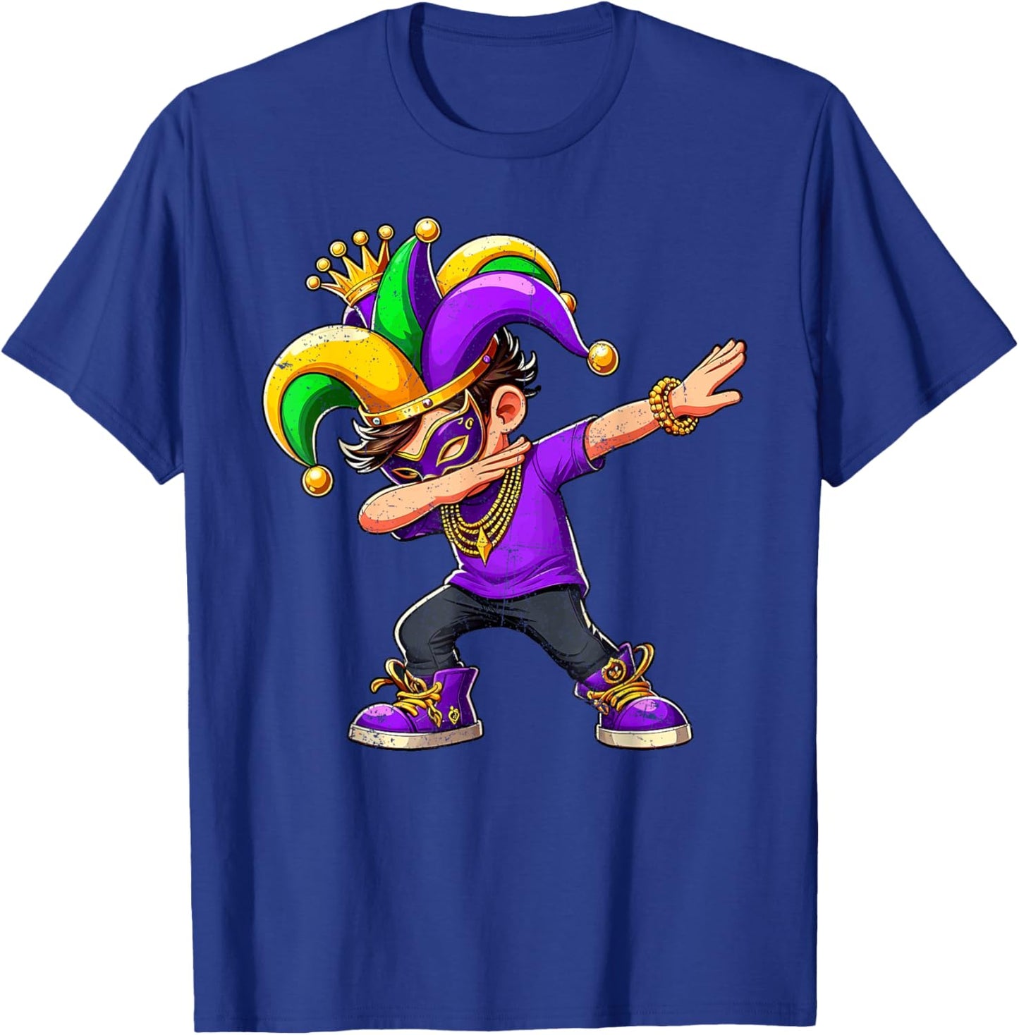 Dabbing Mardi Gras For Black Boy Outfit Jester Hat Kid T-Shirt - T-Shirt | Royal