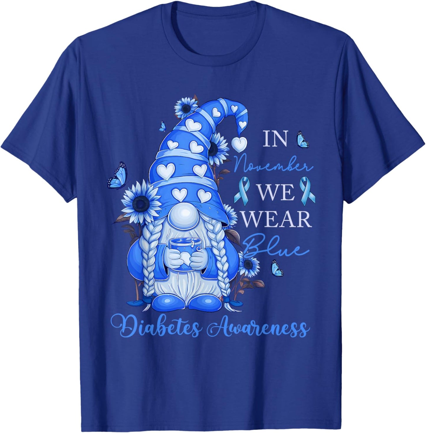 In November We Wear Ribbon Blue Diabetes Awareness Women Kid T-Shirt - T-Shirt | Royal