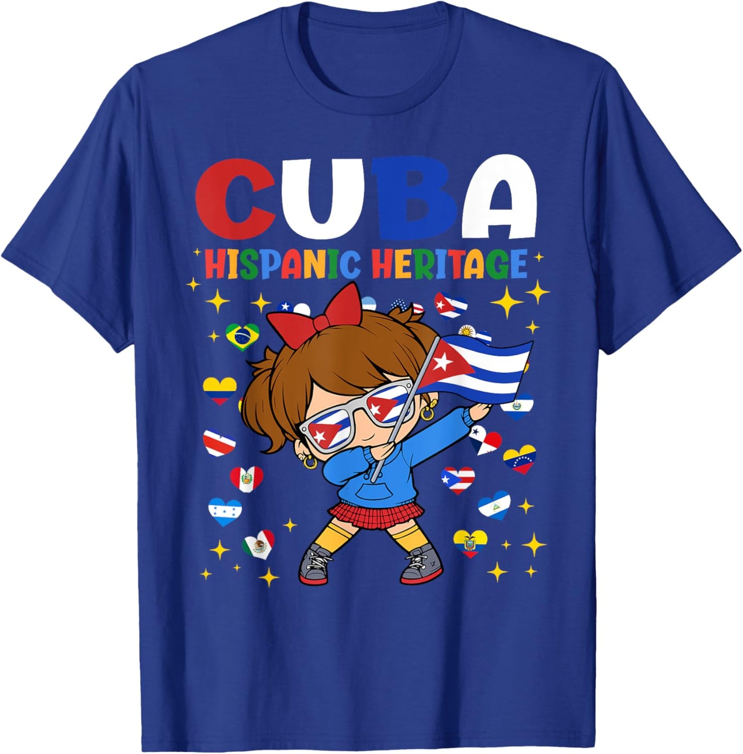 Hispanic Heritage Month Cuba Flag Cuban Girl Kids T-Shirt - T-Shirt | Royal