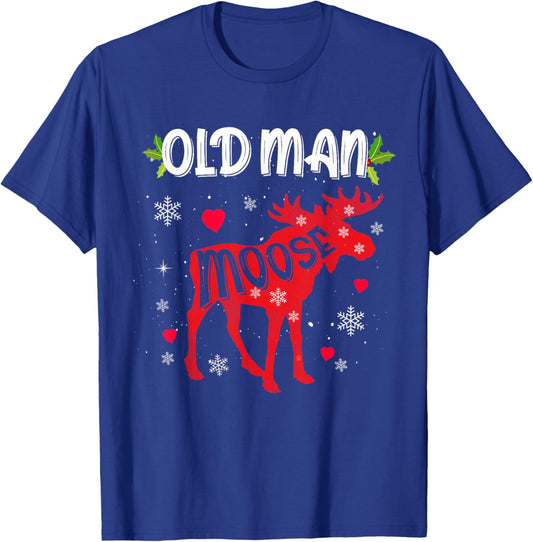 Old Man Moose Heart Christmas Family Matching Xmas Pajamas T-Shirt - T-Shirt | Royal