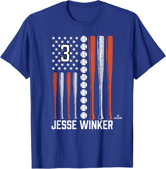 Baseball American Flag Jesse Winker New York Baseball MLBPA T-Shirt - T-Shirt | Royal