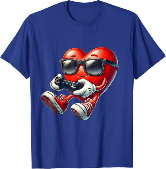 Valentines Day Heart Gamer Video Gaming Boys Men Kids T-Shirt - T-Shirt | Royal