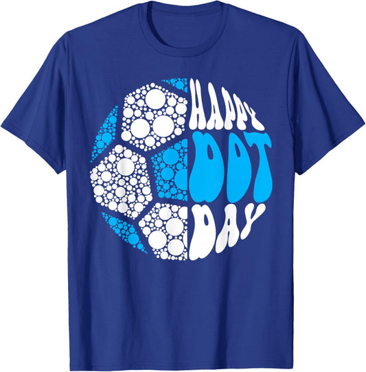 Retro Groovy Soccer Ball With Polka Dots Happy Dot Day Boy T-Shirt - T-Shirt | Royal