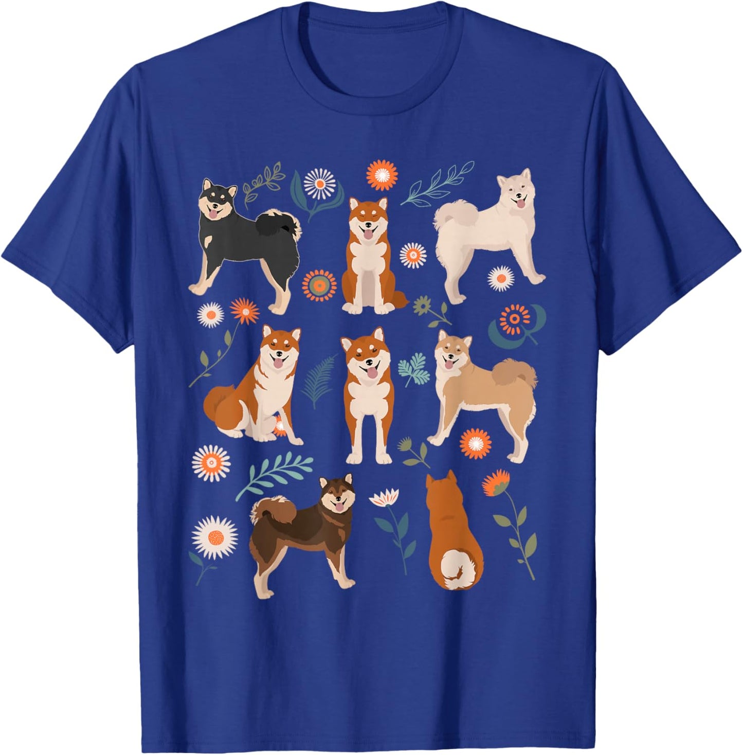 Shiba Inu Dog Flowers, Cute Pet Red Black Tan White Sesame T-Shirt - T-Shirt | Royal