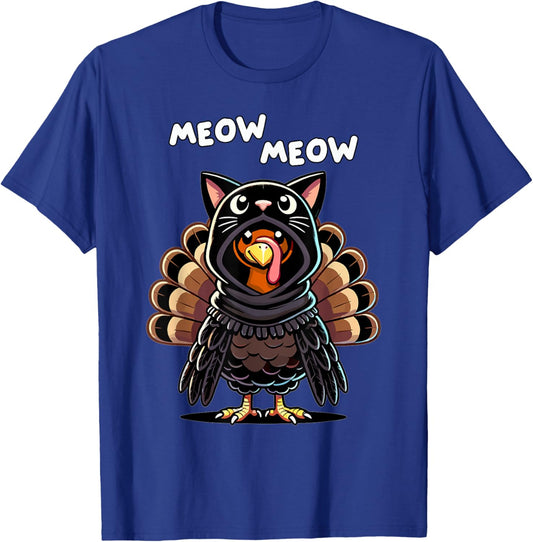 Turkey Cat Meow Thanksgiving Shirts Women Thanksgiving Gifts T-Shirt - T-Shirt | Royal