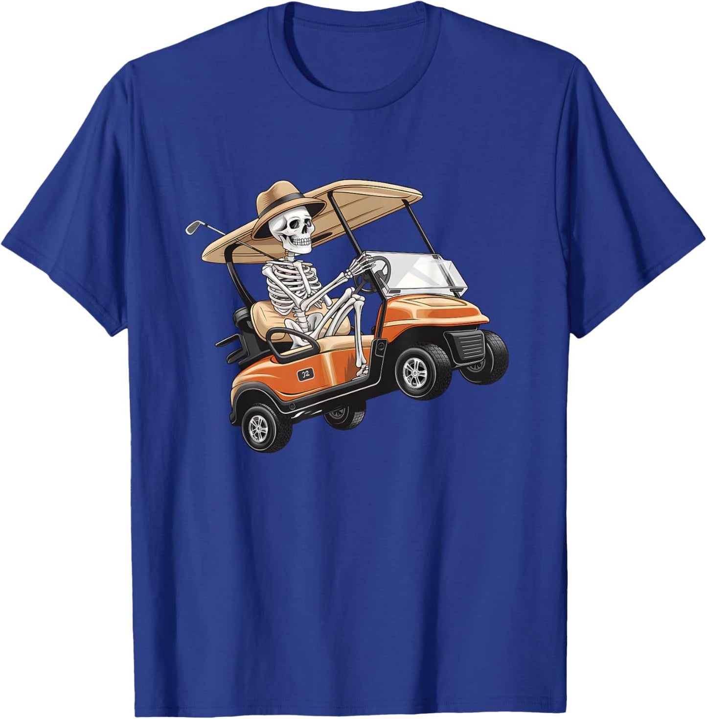 Halloween Funny Skeleton Riding Golf Cart Golfer Sport Lover T-Shirt - T-Shirt | Royal