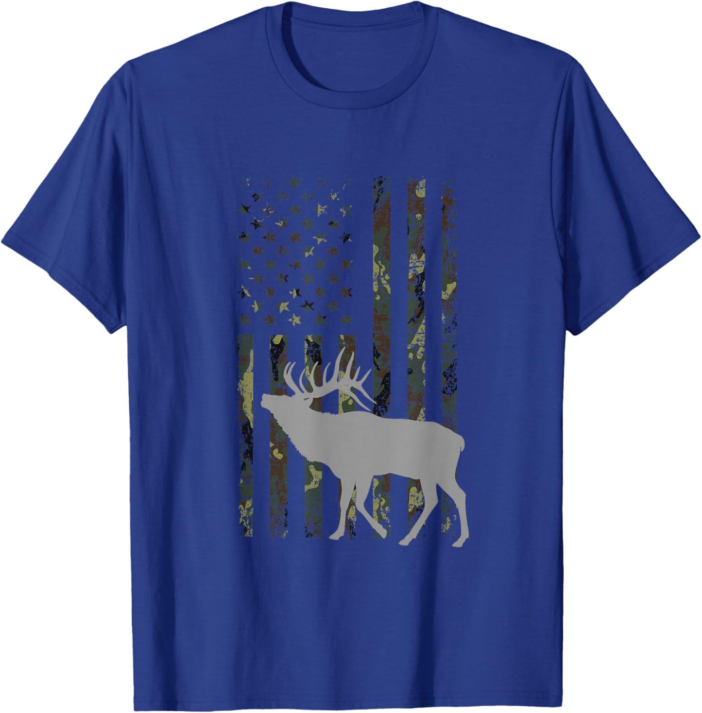 Elk Hunting Camouflage Flag Hunter American Flag Hunting T-Shirt - T-Shirt | Royal
