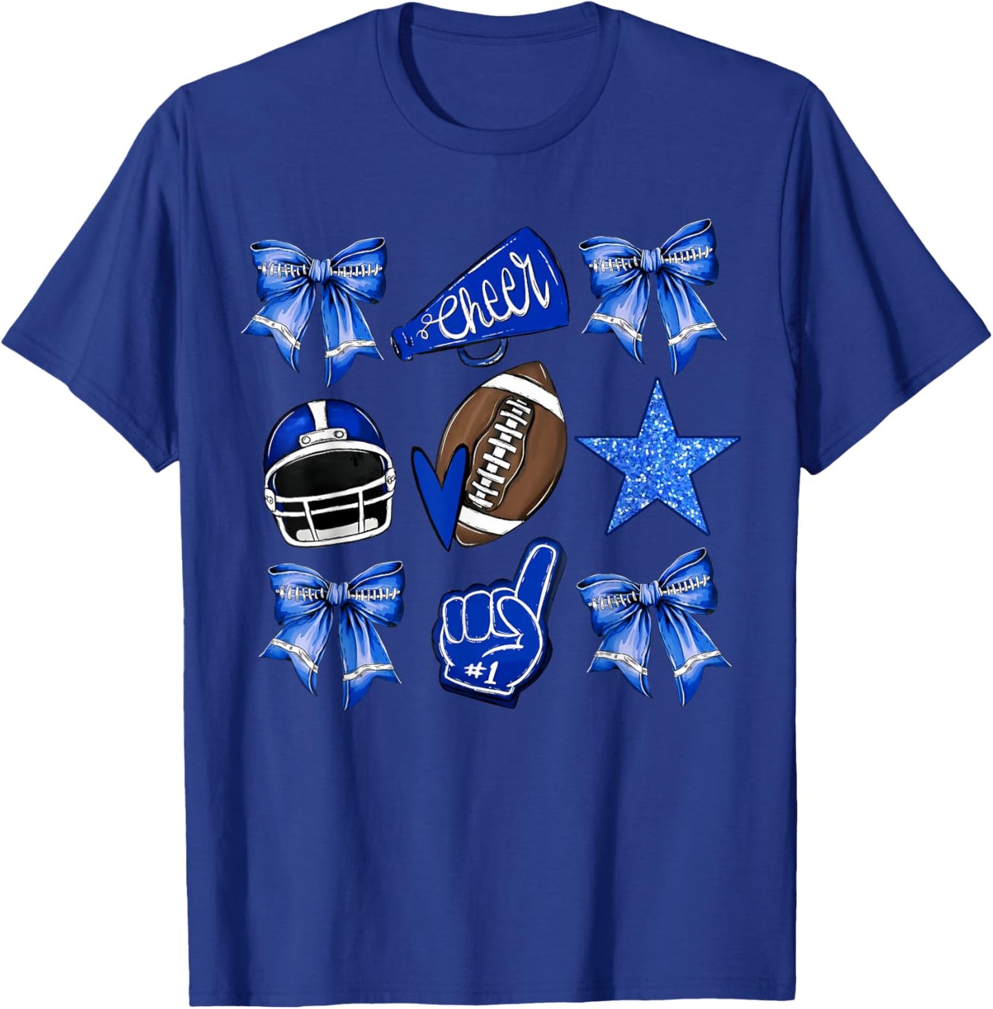 Blue Coquette Bow Football Disco Football Bow Coquette T-Shirt - T-Shirt | Royal