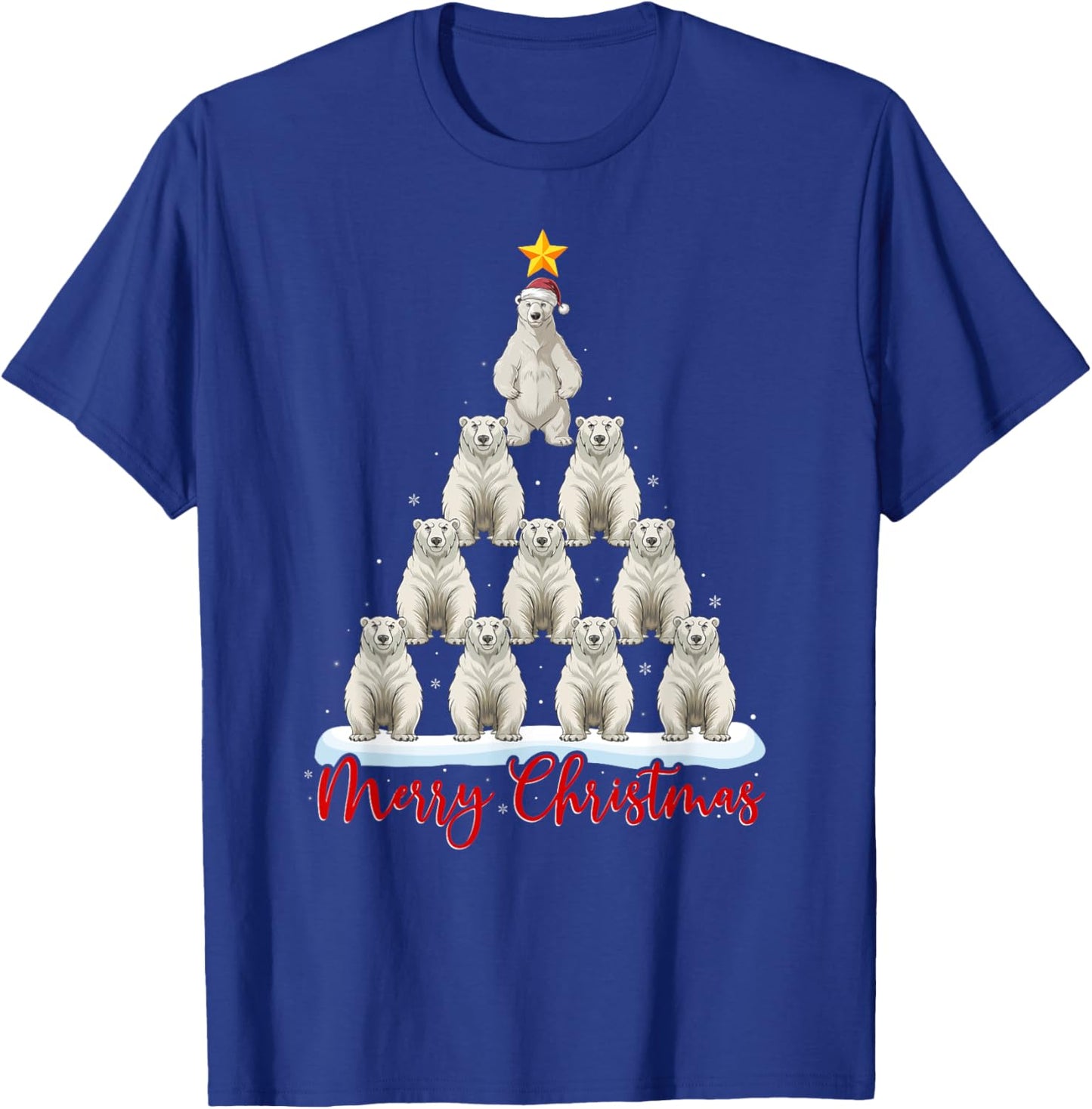Santa Hat Ugly Xmas Funny Polar Bear Christmas Tree T-Shirt - T-Shirt | Royal