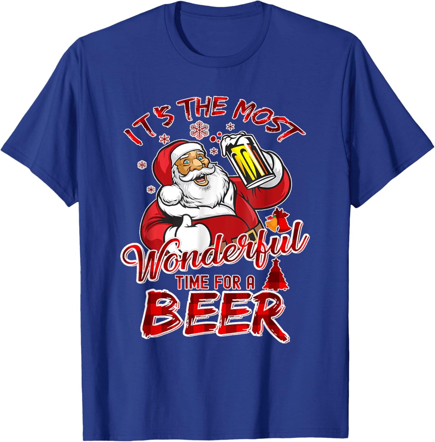 Funny Christmas Santa Claus Drinking Beer Wonderful Time T-Shirt - T-Shirt | Royal