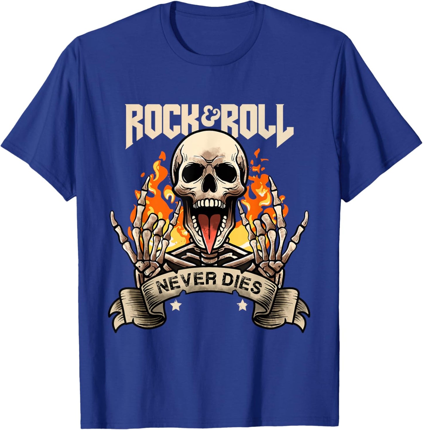Rock And Roll Never Die Vintage Retro Rock&Roll Rock Concert T-Shirt - T-Shirt | Royal
