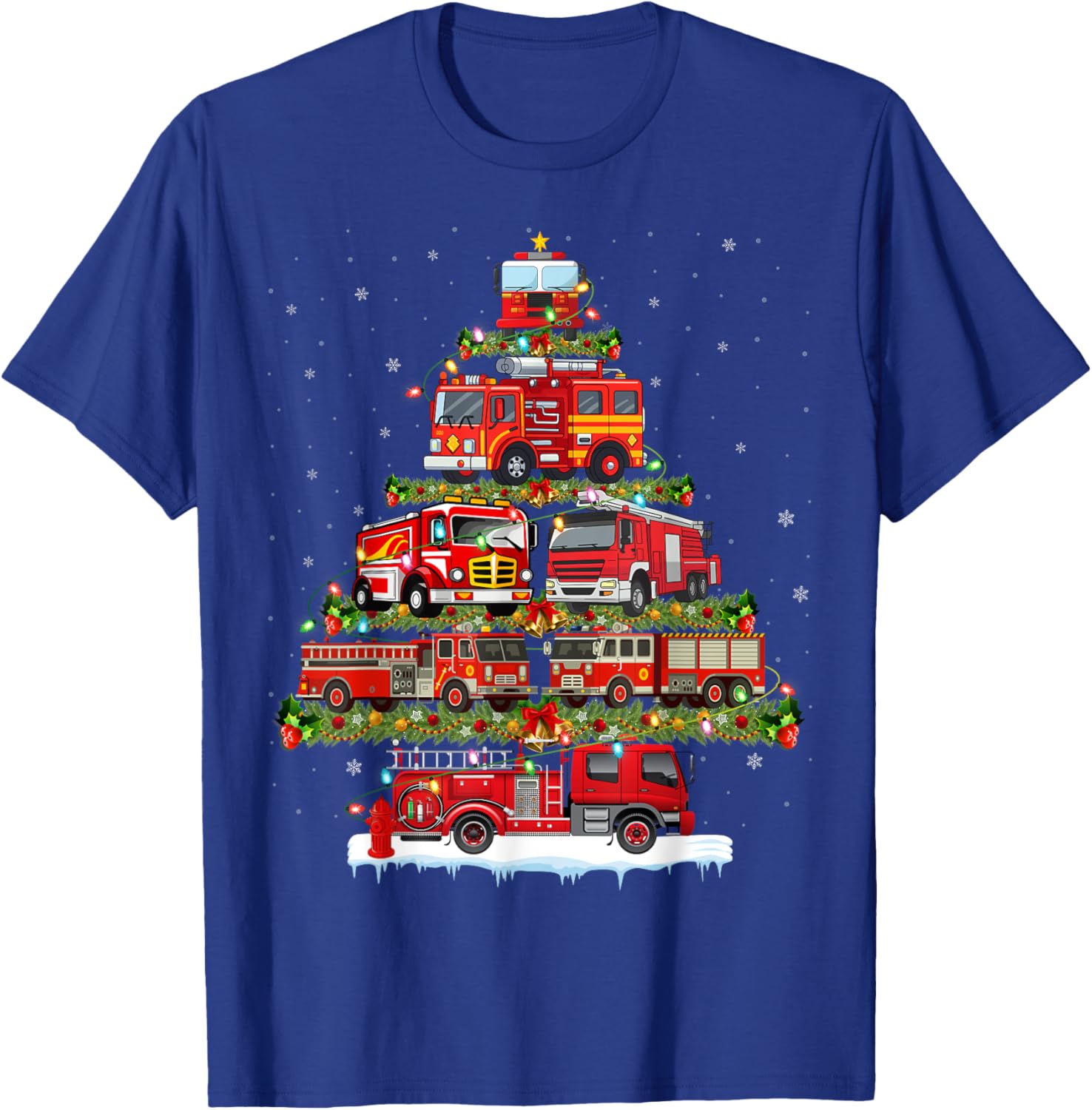 Fire Truck Xmas Lights Firefighter Fire Truck Christmas Tree T-Shirt - T-Shirt | Royal