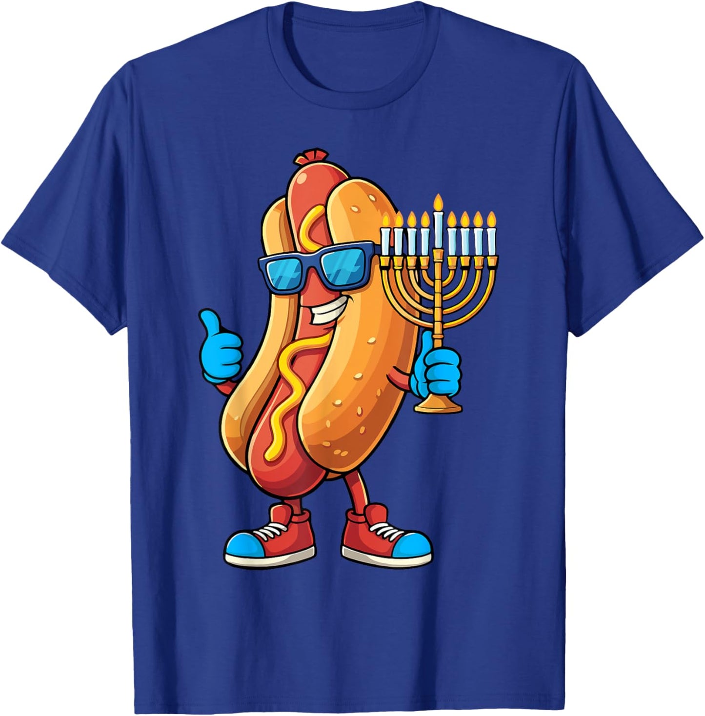 Funny Hanukkah Hot Dog with Menorah T-Shirt - T-Shirt | Royal