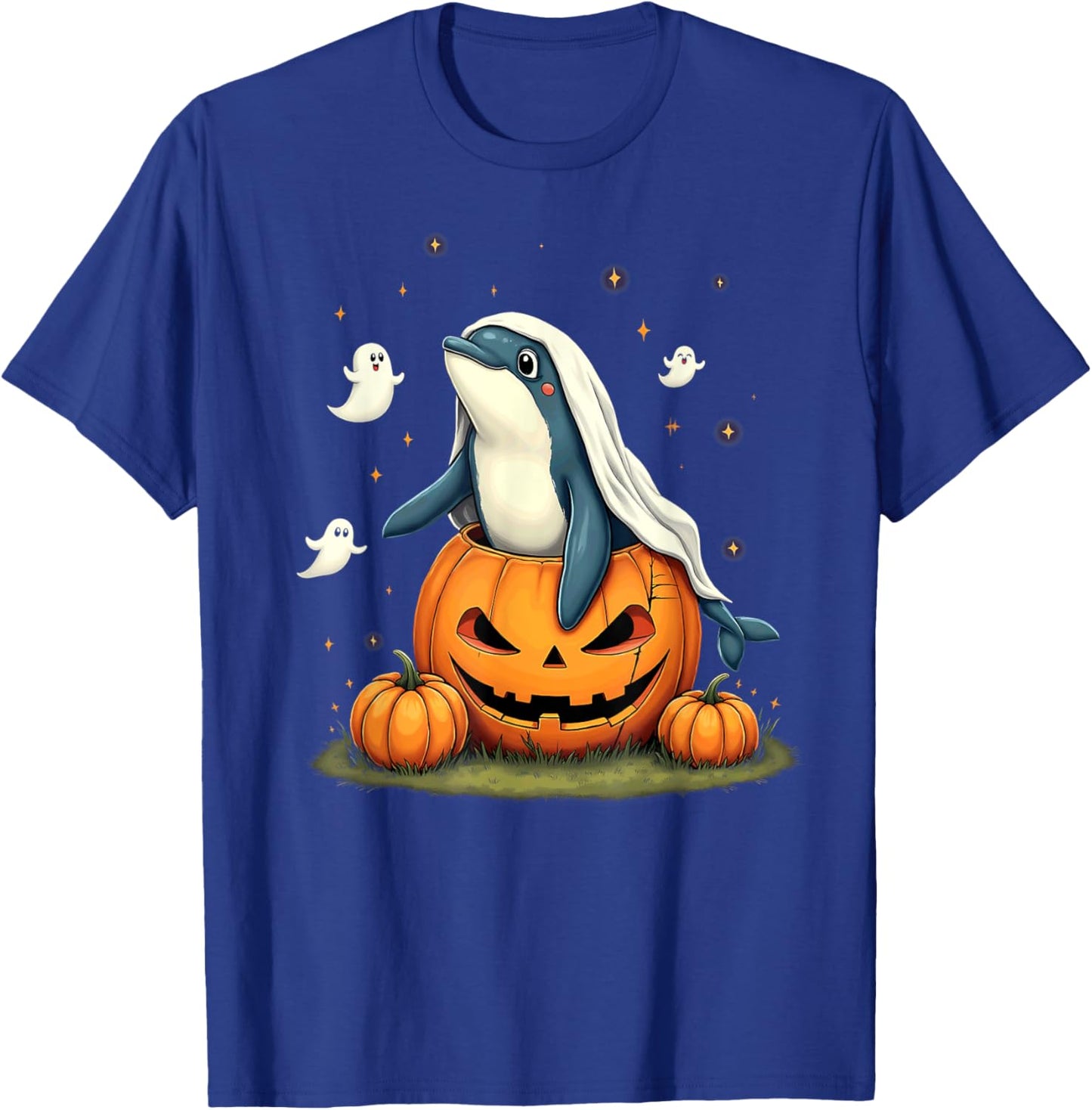 Pumpkin Boo Ghost Orca Whale Halloween Costume T-Shirt - T-Shirt | Royal