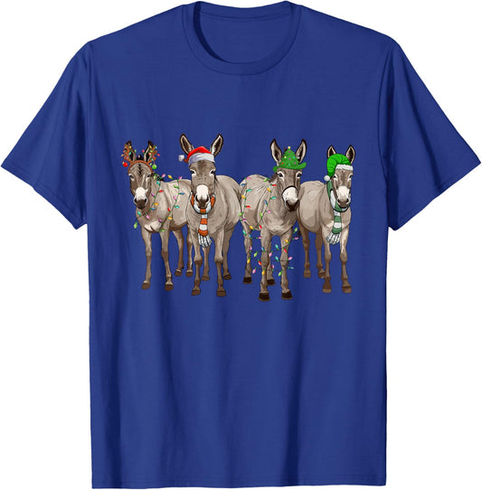 Cute Donkey Christmas Lights Santa Hat Farm Lover T-Shirt - T-Shirt | Royal