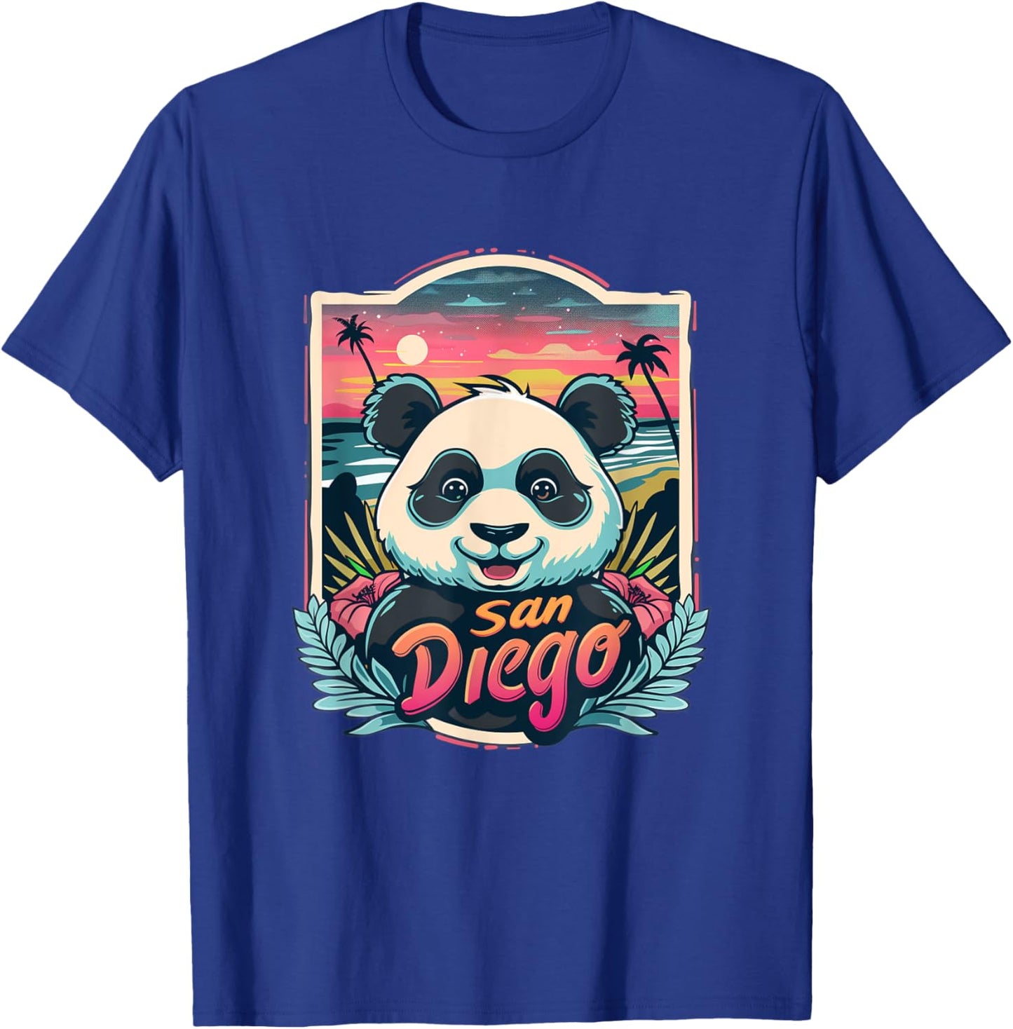 Women's San Diego Panda City Skyline Beach Cute Panda Zoo T-Shirt - T-Shirt | Royal