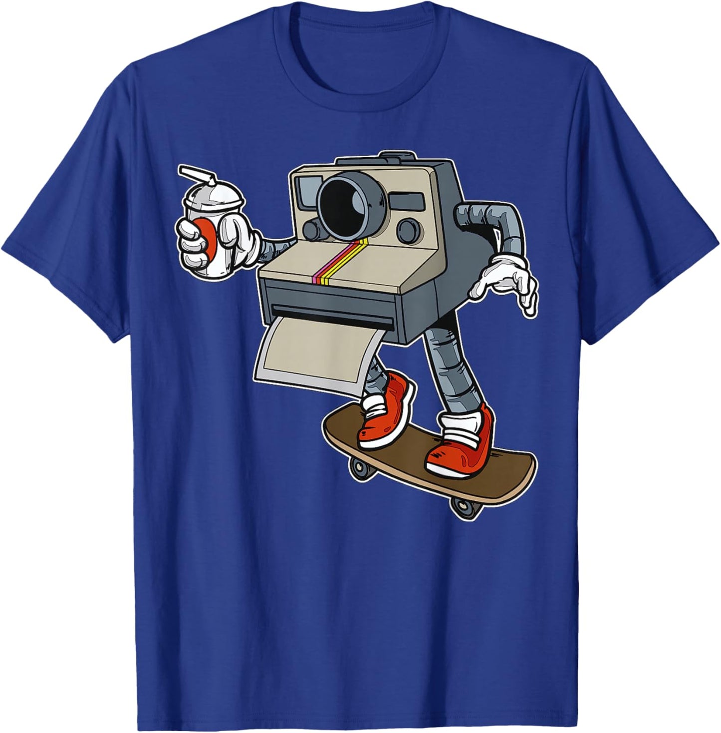Cartoon Camera On Skateboard Playful Retro Character T-Shirt - T-Shirt | Royal