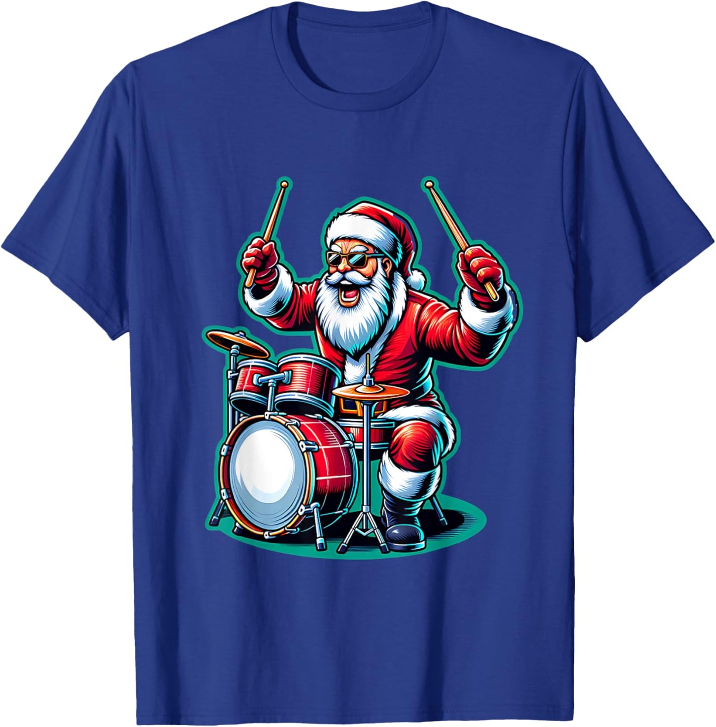 Rock & Roll Santa Xmas Drummer Drums Christmas Music T-Shirt - T-Shirt | Royal