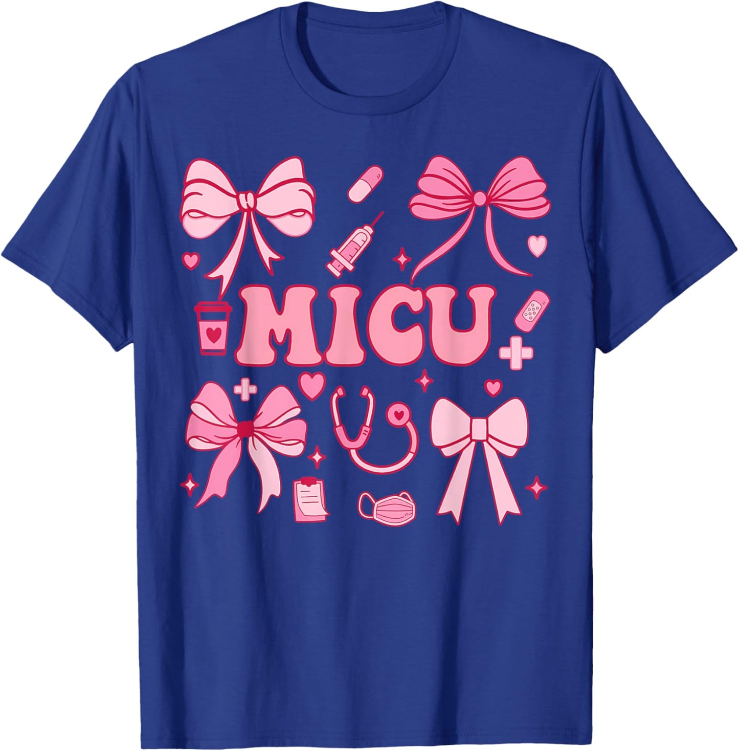 Coquette Bow MICU Nurse Medical Intensive Care Unit Heart T-Shirt - T-Shirt | Royal