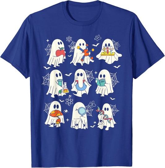 Retro Halloween Science Teacher Ghost Laboratory Teacher T-Shirt - T-Shirt | Royal