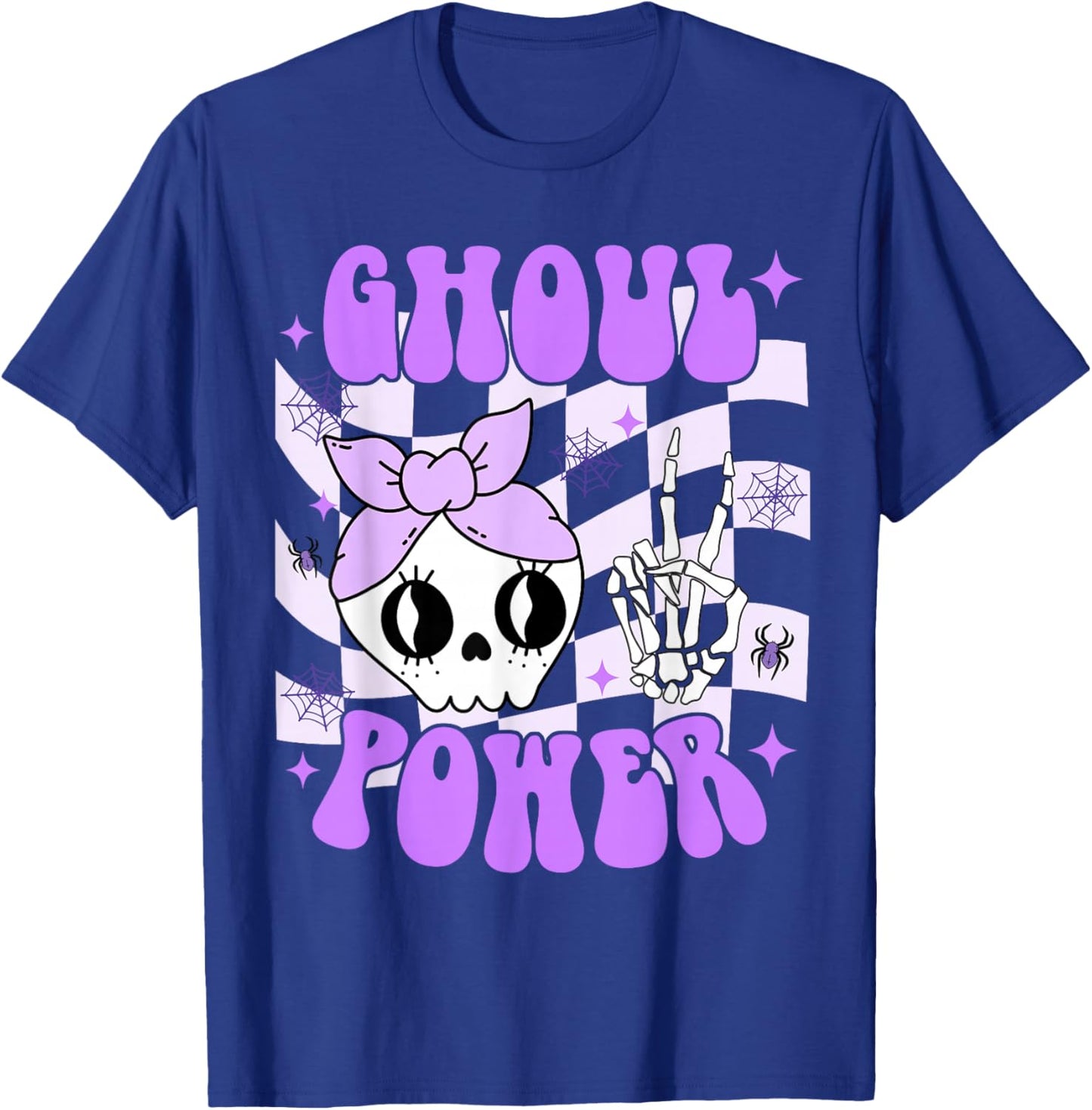 Ghoul Power Halloween Skeleton Peace Hand Checkered Girl Kid T-Shirt - T-Shirt | Royal