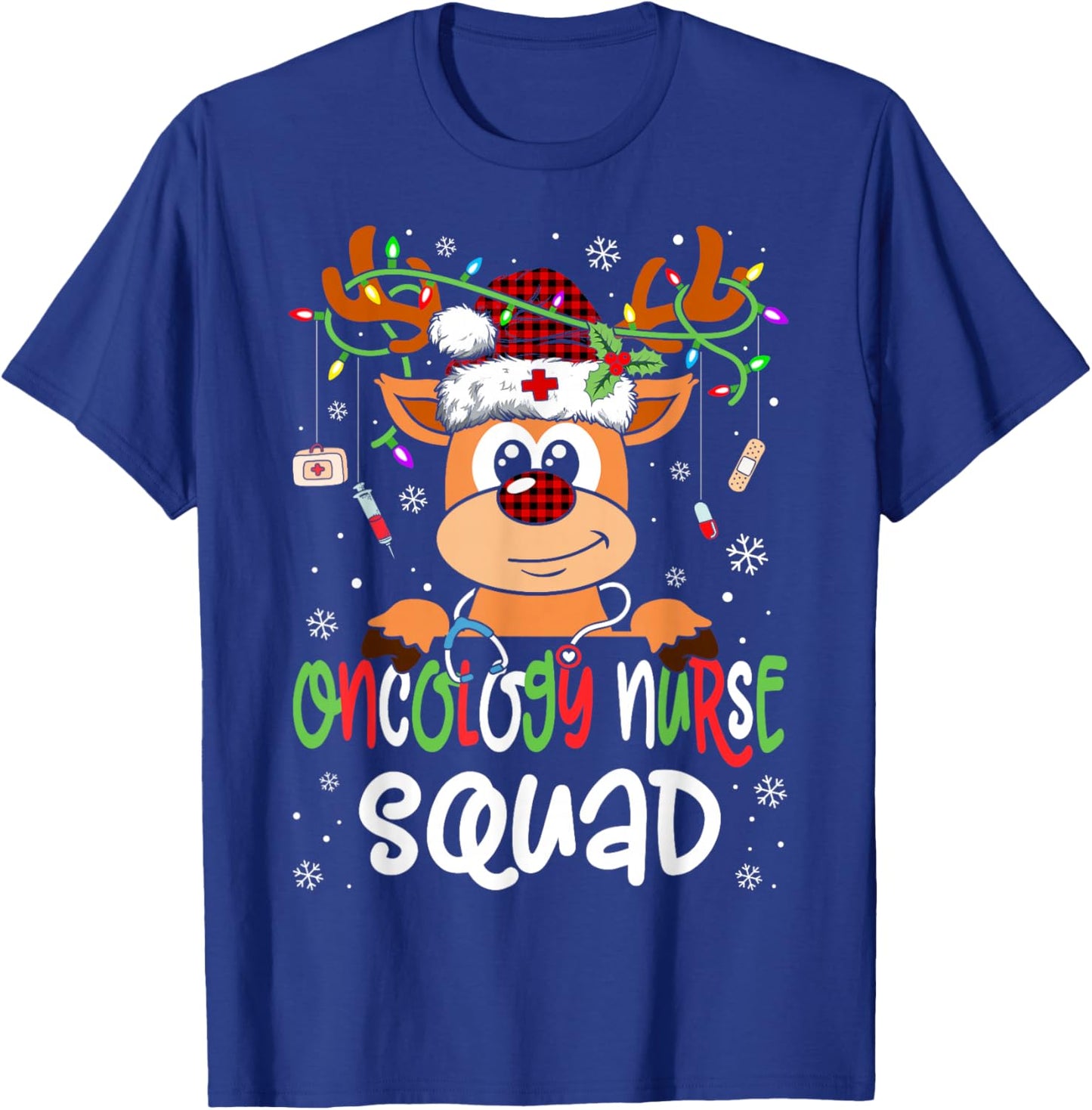 Oncology Nurse Squad Reindeer Stethoscope Nurse Christmas T-Shirt - T-Shirt | Royal