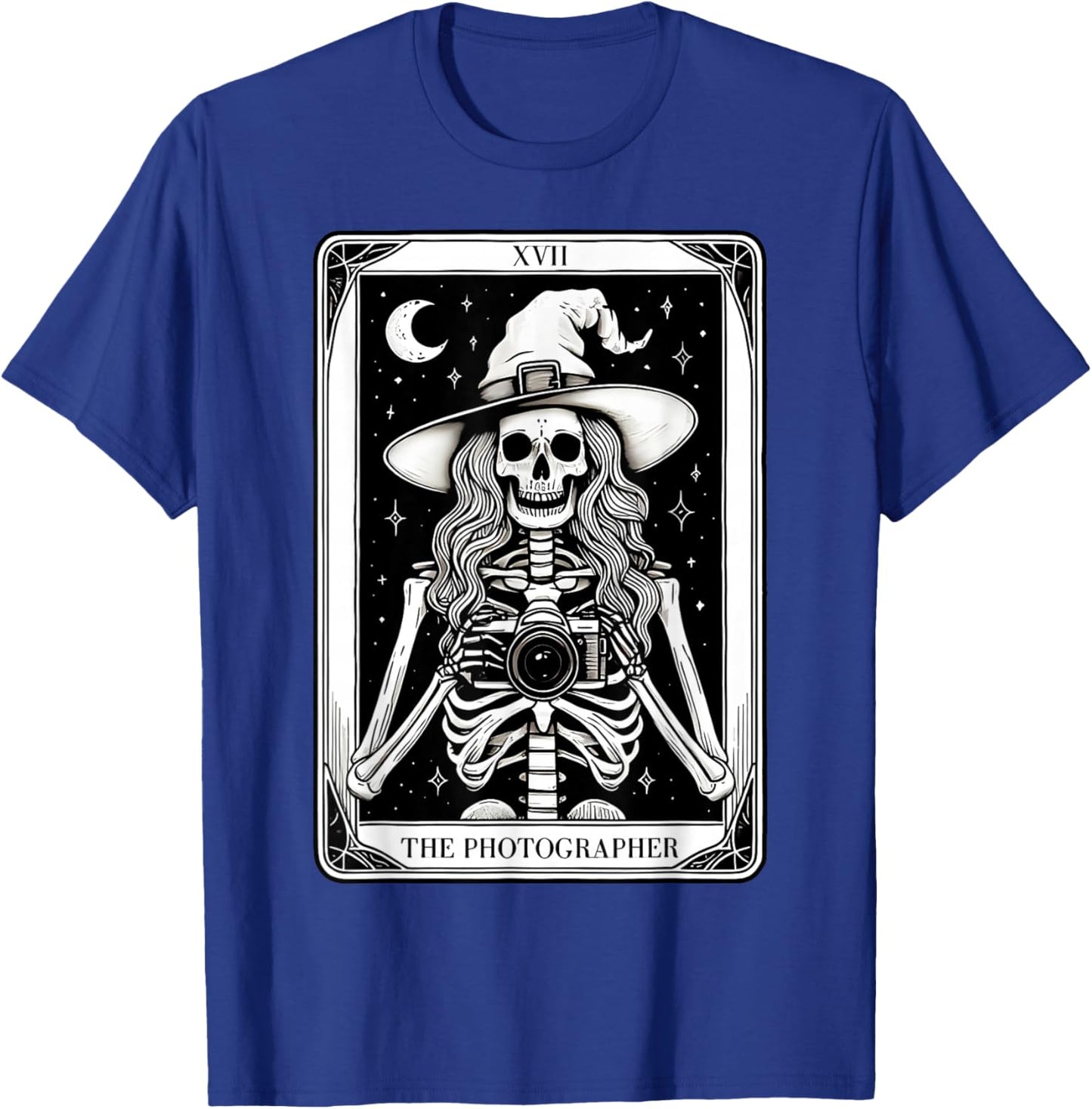 Photographer Skeleton Tarot Card Witch Vibes Cameraman T-Shirt - T-Shirt | Royal