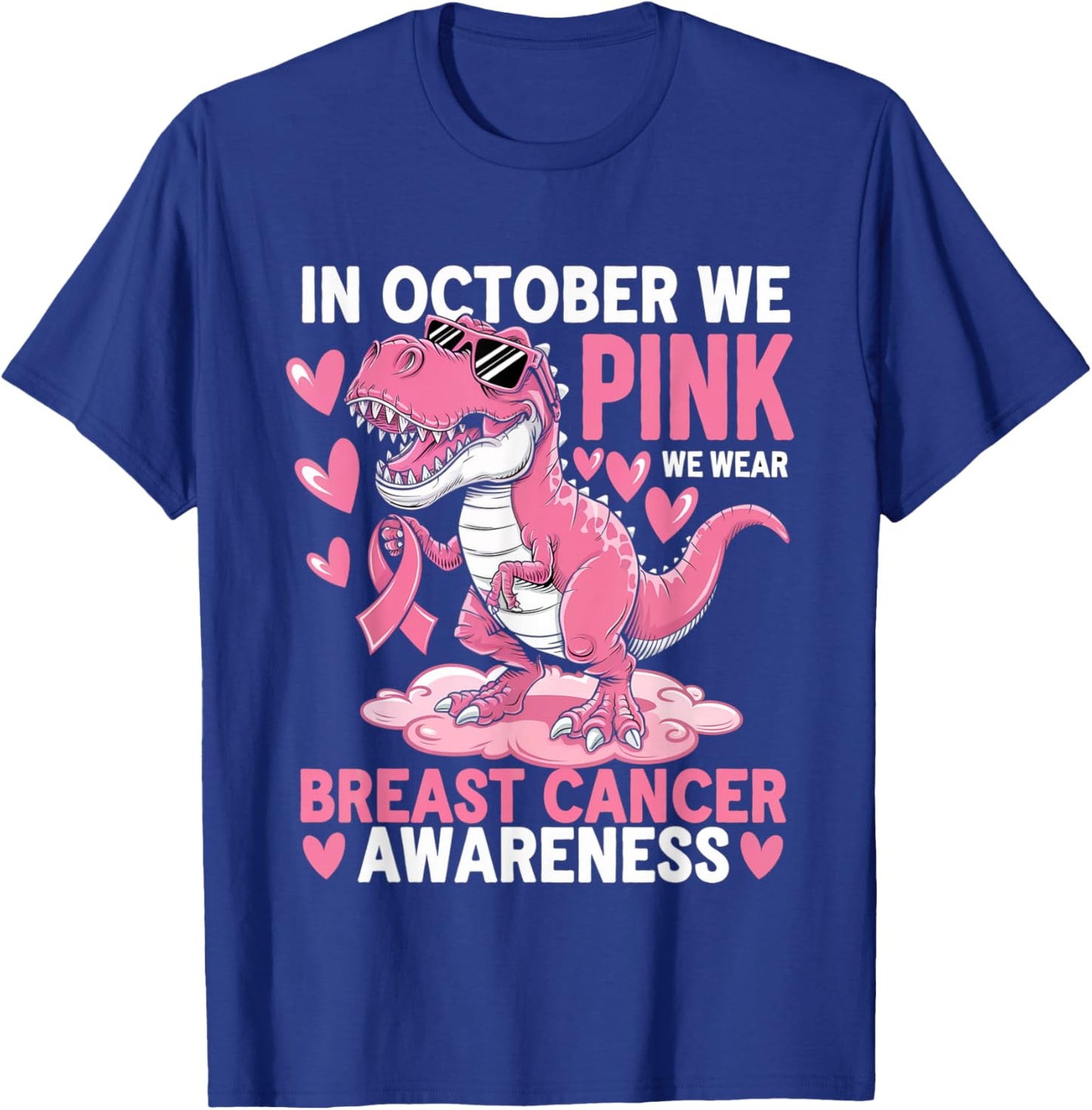 In October We Wear Pink Cute Dinosaur Breast Cancer Boys T-Shirt - T-Shirt | Royal