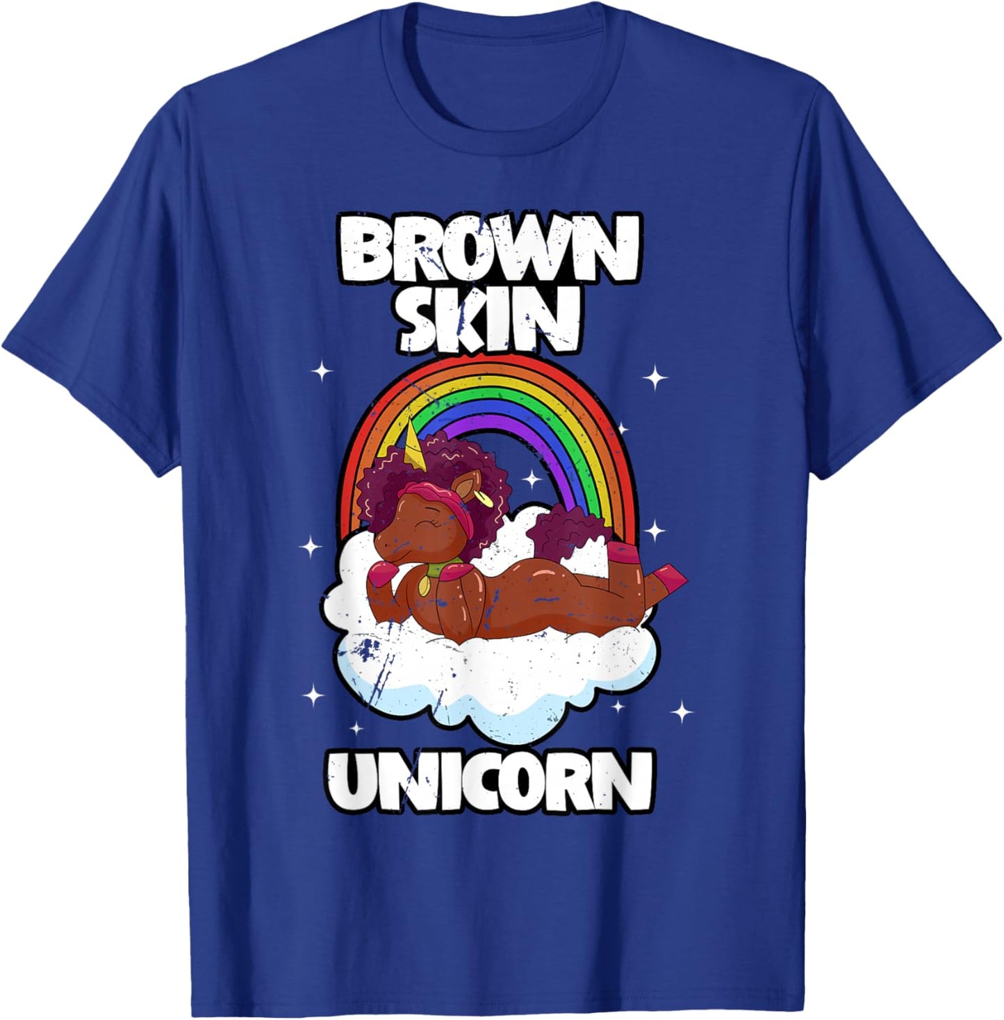 Brown Skin Unicorn Black Woman Afro Hair African Americans T-Shirt - T-Shirt | Royal