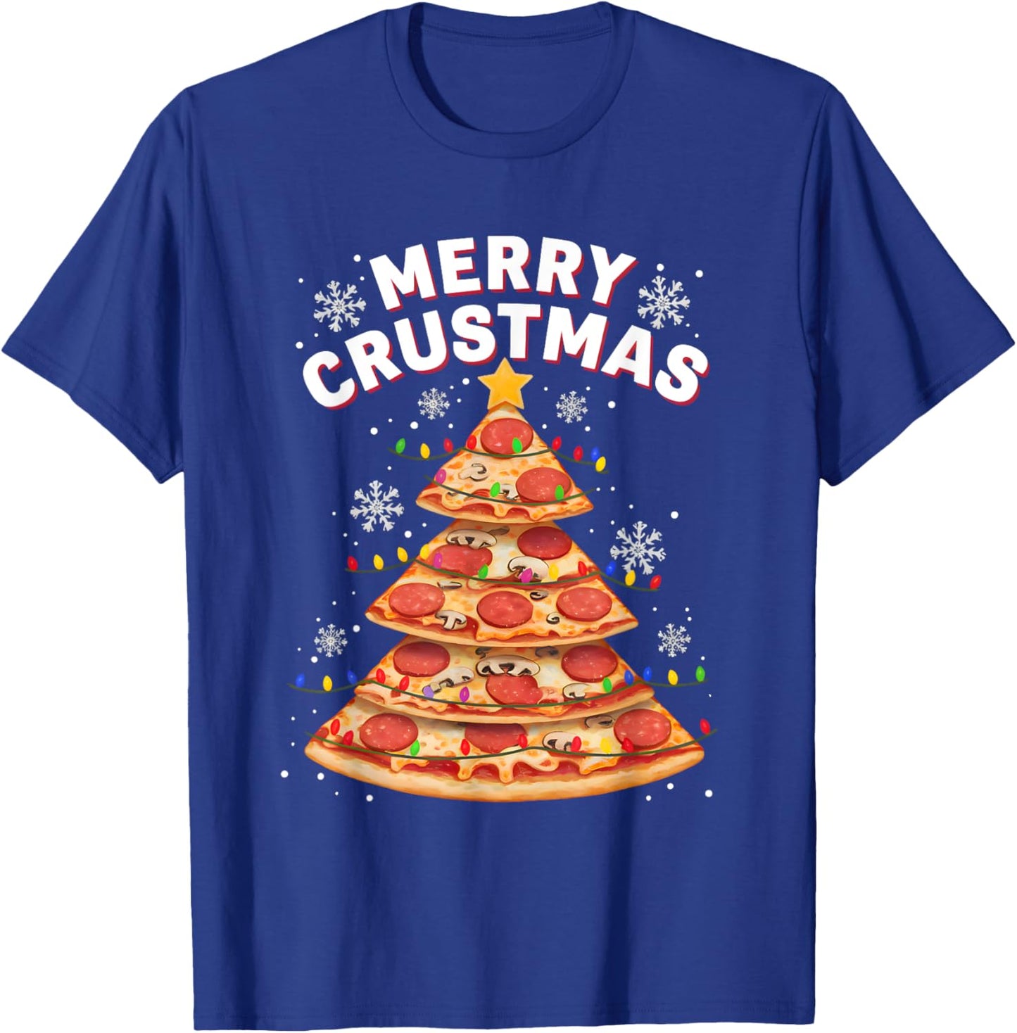 Merry Crustmas Pizza Christmas Tree Holiday Pajama Men Women T-Shirt - T-Shirt | Royal