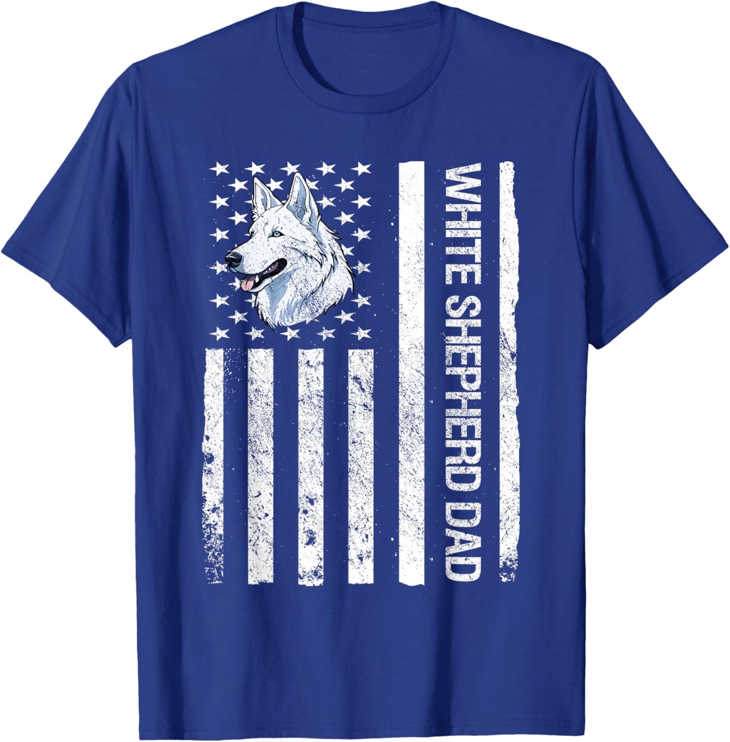 White Shepherd Dad USA Flag White German Shepherd T-Shirt - T-Shirt | Royal