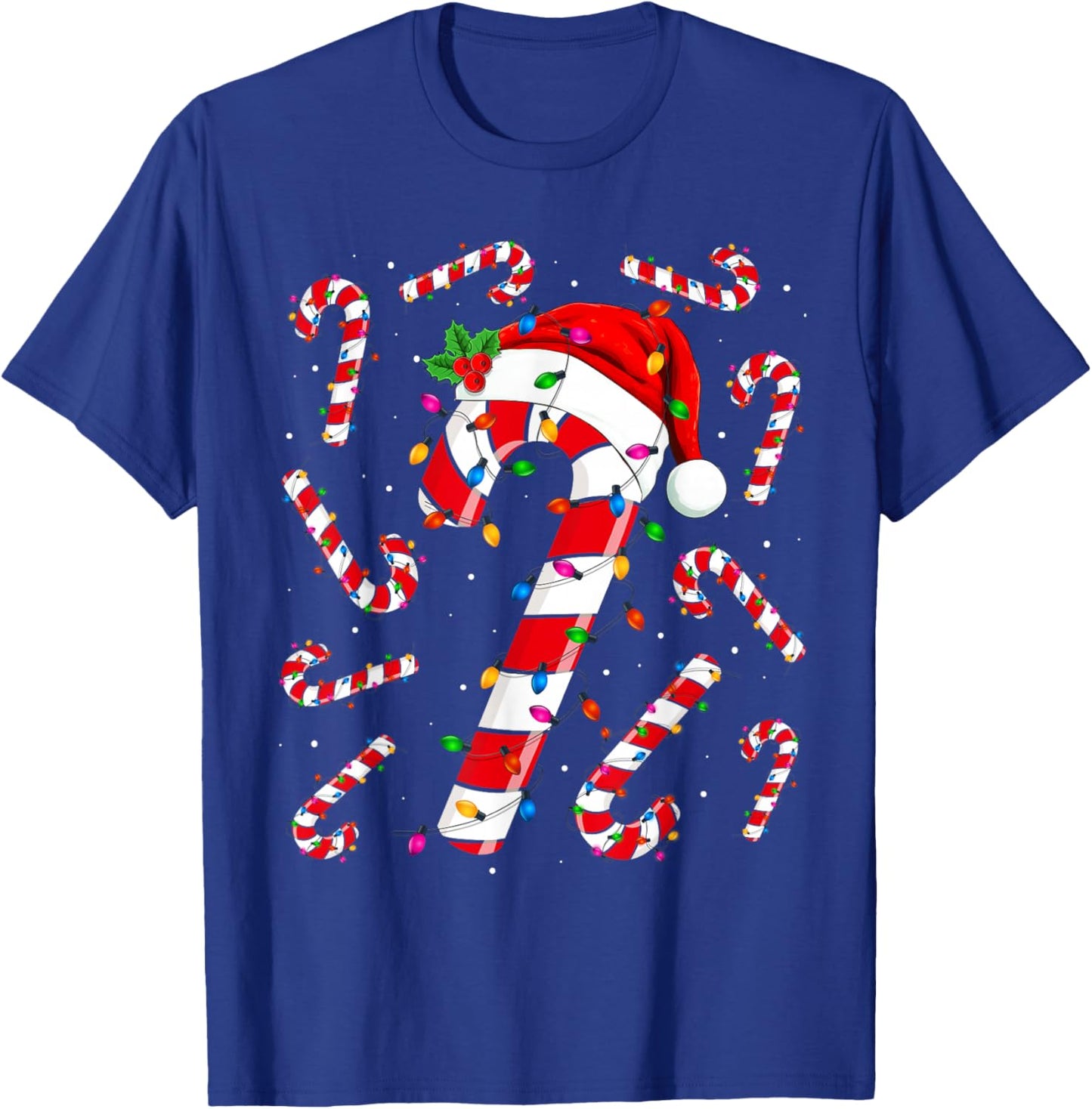 Red and White Candy Cane Santa Christmas Funny Xmas Lights T-Shirt - T-Shirt | Royal