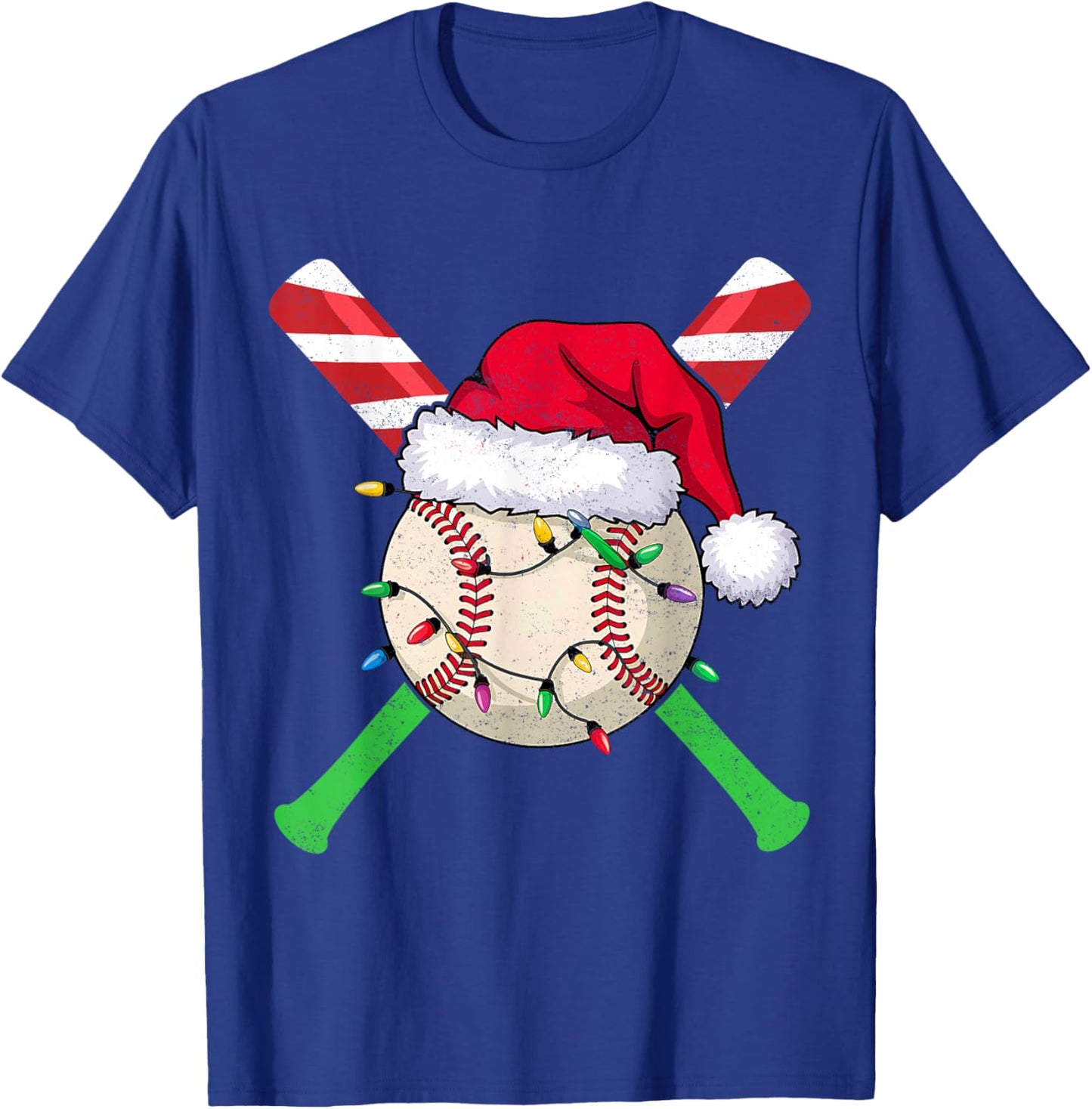 Funny Baseball Christmas Lights Candy Cane Bat Xmas Gifts T-Shirt - T-Shirt | Royal