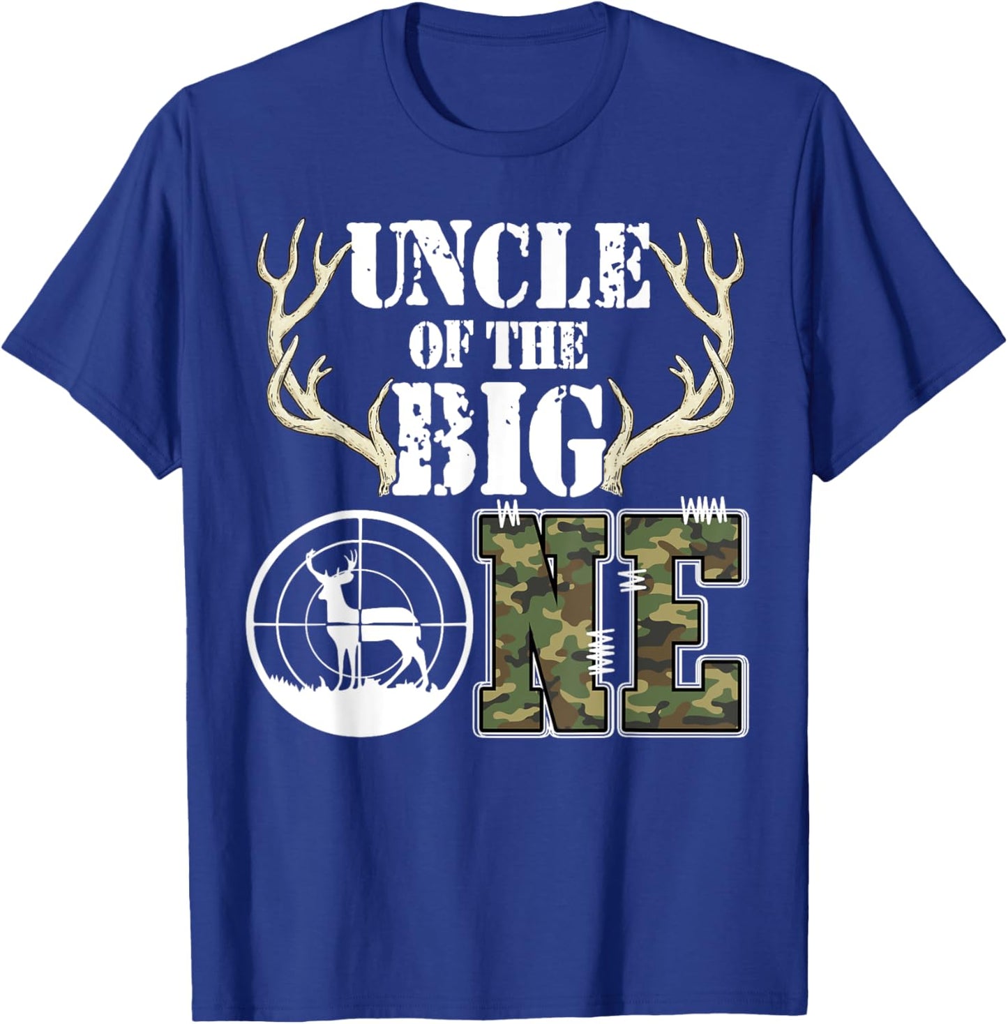Uncle of The Big One 1st Birthday Boy Deer Hunter Camouflage T-Shirt - T-Shirt | Royal